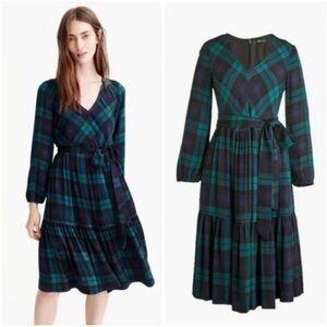 Plaid V-Neck Dress in Blue and Green